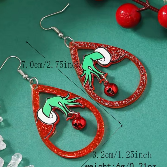The Grinch Holiday Teardrop Earrings Multicolor Christmas Dangle Hook - Picture 6 of 6